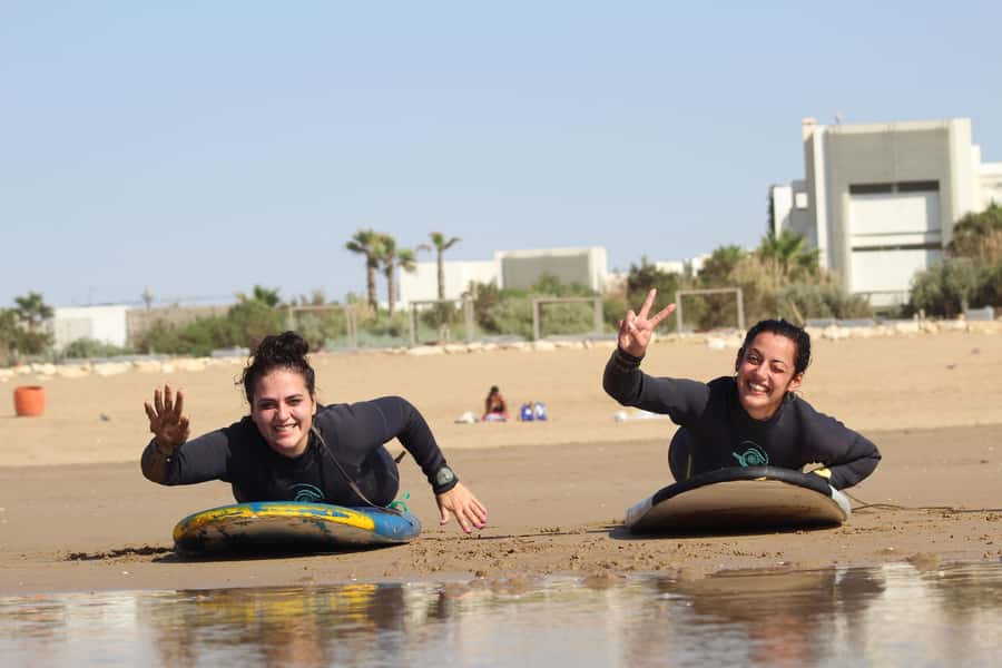 Agadir: Beginner Surf Lesson – Equipment Included - Learning the pop-up before the sea gets involved