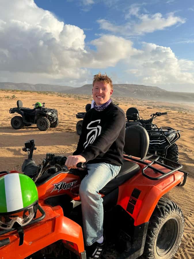 Agadir/Taghazout: Beach Quad Bike & Desert Sandboarding Tour - Sandboarding on the golden dunes