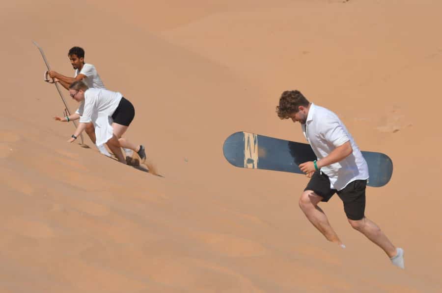 Agadir/Taghazout : Sandboarding & Sunset Camel Ride with BBQ - Sandboarding at Timlaline Dunes