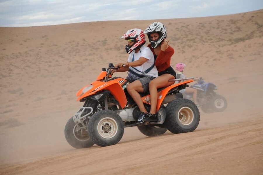 Agafay Desert: Quad Bike Experience with Lunch - Dusting off before lunch in the Berber tent