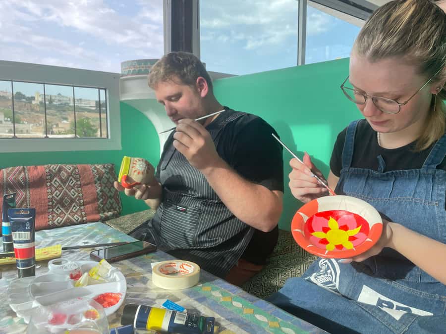 Creative Painting on Fes Pottery - A friendly setting at Dar Sunrise Fes