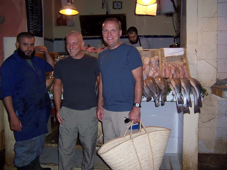 Edgy 8 Dish Private, Fusion Cooking Class, Menu Plan, Market - Taking an Arabic shopping list into the Marrakech souk