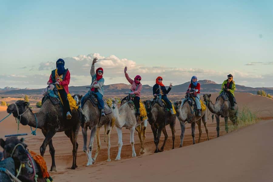 From Fes: 4-Day Trip to Marrakech via Merzouga & Gorges - Erg Chebbi at sunset