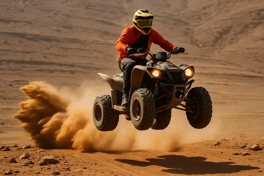 From Marrakech: Agafay Desert Quad Biking with Dinner & Show - Riding past dry hills and Berber settlements