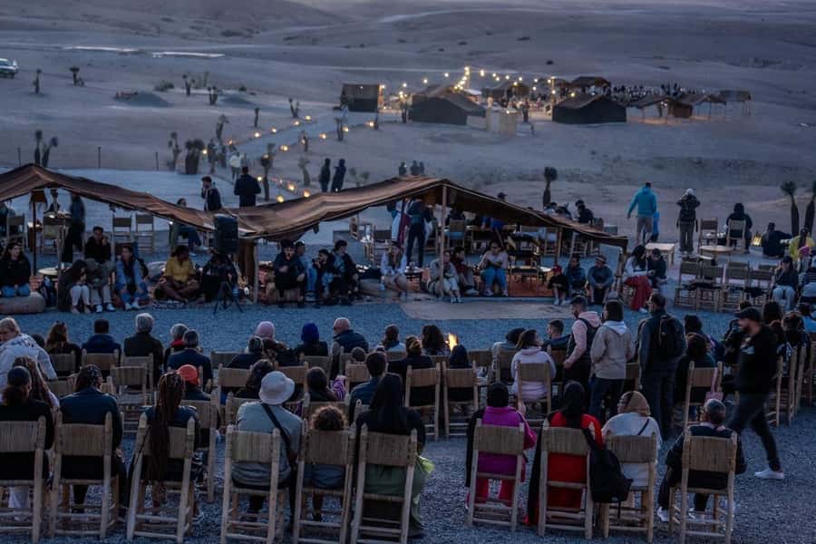 From Marrakech: Agafay Desert Quad Biking with Dinner & Show - Music, campfire, and the fire show