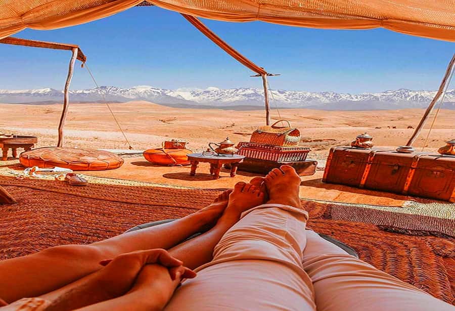 From Marrakech: Agafay Desert Sunset Dinner with Live Show - What dinner is like at the desert venue