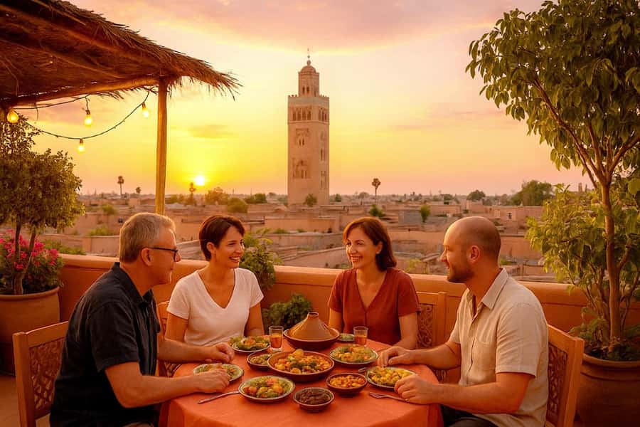From Marrakech: Rooftop Dinner & Romantic Medina Views - Arriving at Al Khayma in the medina