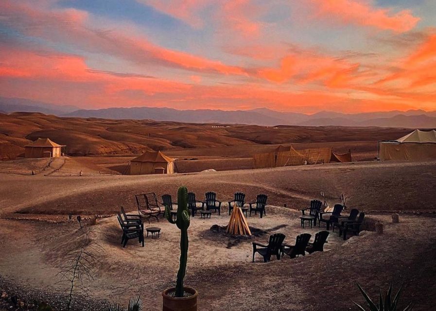 From Marrakesh Agafay Desert Dinner & Sunset, and Camel Ride - Sunset near the camp and the pool