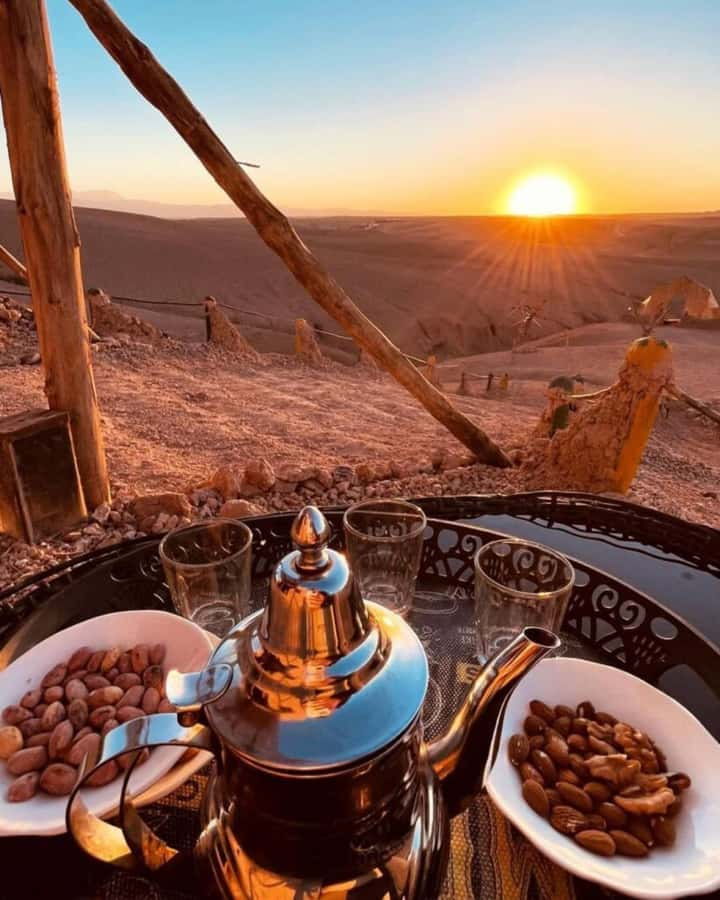 From Marrakesh: Sunset Dinner in Agafay at Berber Camp - First view of the rocky desert camp