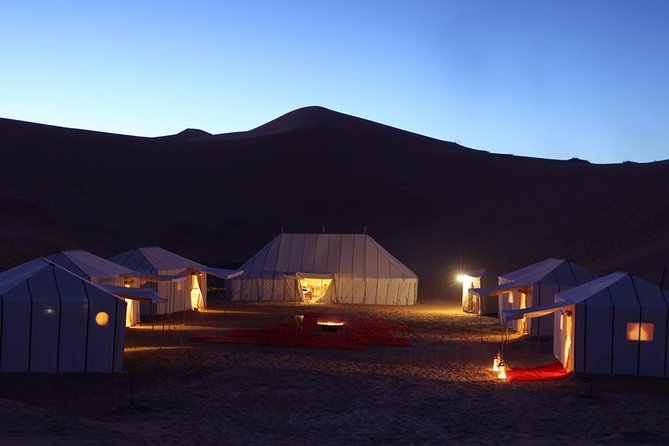 luxury desert tour 3days 2 night fez merzouga ouarzazat marakech - The Merzouga camp: camels, dunes, and a hot night