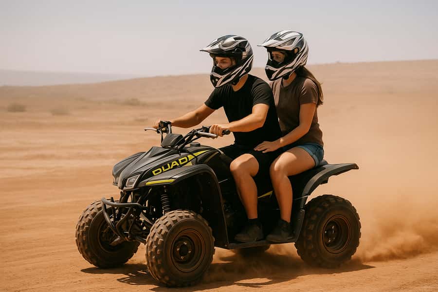 Marrakech: Agafay Desert Quad Bike with Camels & Dinner Show - Camel riding with the Atlas Mountains behind you