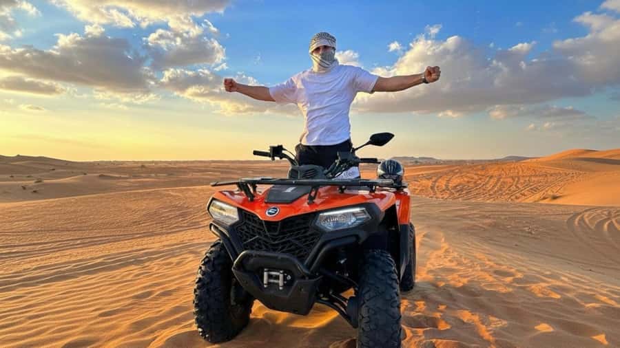 Marrakech: Agafay Desert Tour Quad bike & Dinner fire show - Sunset by camel, with the Atlas in view