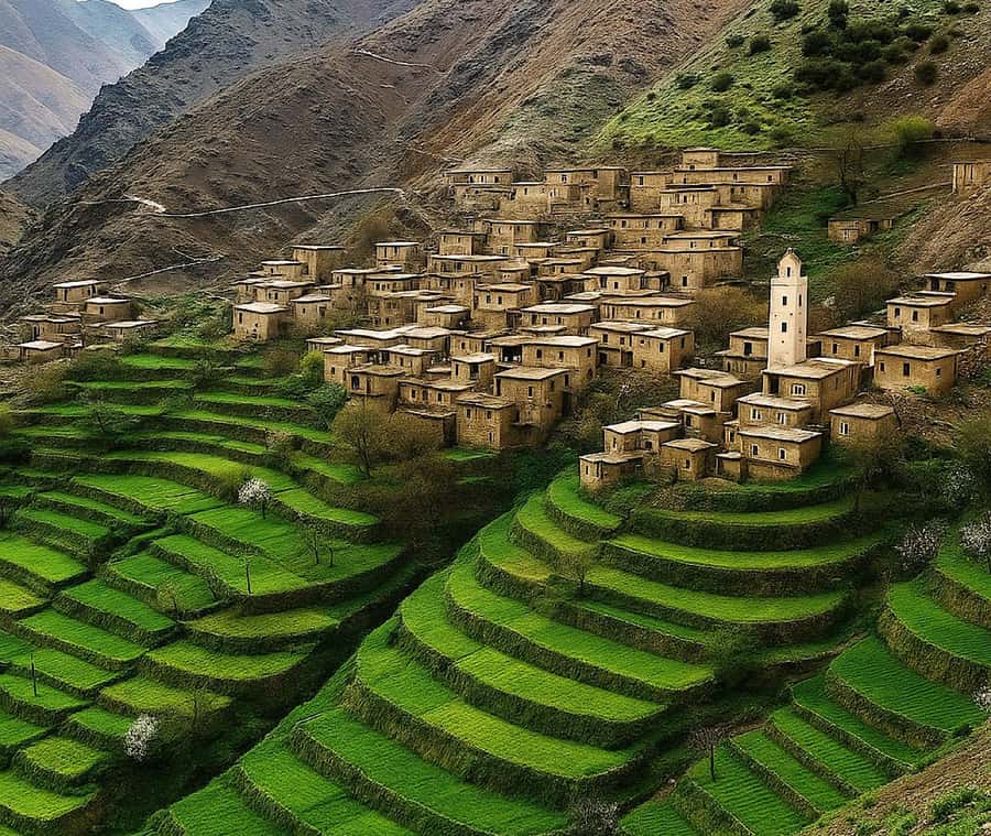 Marrakech: Atlas Mountains & Agafay Desert Tour w Camel Ride - Rooftop tagine above the Imlil Valley