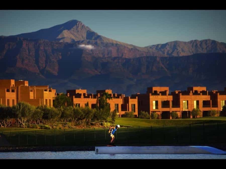 Marrakech: Cable Wakeboarding Experience - The Atlas Mountains from the water