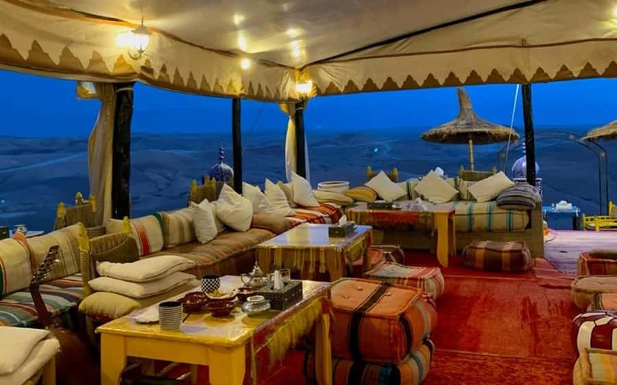 Marrakech Dinner Show Agafay Desert with Camels swiming pool - Sunset on a camel through Agafay