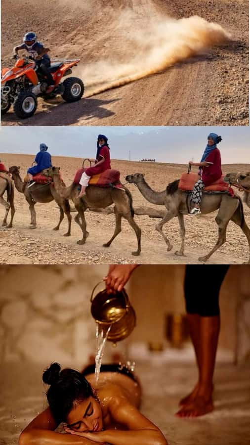 Marrakech: Full-Day Camel Ride, Quad Bike, & Spa Tour - A camel ride with a rocky view